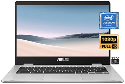 2022 Premium ASUS Thin Light Chromebook Laptop, 14" FHD Nano-Edge Display, Intel Celeron N3350 (Upto 2.4GHz), 4GB RAM, 32GB eMMC,Webcam, WiFi, Bluetooth, Long Hour Battery, Chrome OS +HubxcelAccessory