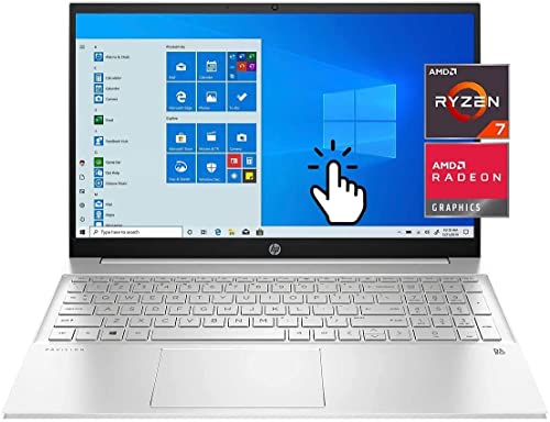 HP Newest Pavilion Touchscreen Laptop, 15.6”FHD 1080P IPS Display, AMD Ryzen 7 5825U, 16GB RAM, 512GB PCIe SSD, Wi-Fi 6, Webcam, USB-A&C, with Tikbot HDMI Cable