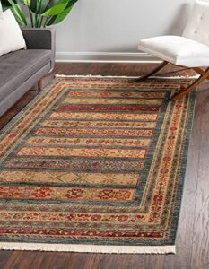 unique loom fars collection modern classic tribal inspired design with border area rug, (rectangular 8′ 0″ x 10′ 0″, blue/ light blue)