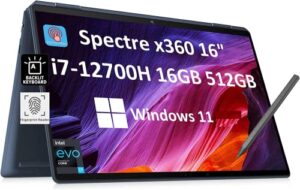 spectre x360 16″ 2-in-1 3k qhd+ touchscreen (intel 12th gen i7-12700h, 16gb ram, 512gb ssd, stylus) home & business laptop, long-battery life, fingerprint, backlit, thunderbolt 4, win 11 home