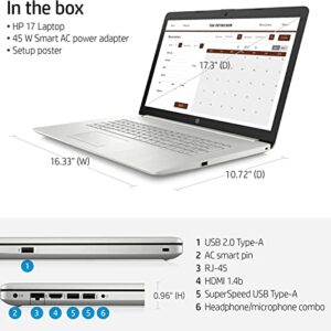 HP 17.3 Non-Touch Flagship Laptop 11th Gen Intel Core i5-1135G7 (Beats i7-1065G7) 32GB RAM, 1TB PCI-E SSD, 2TB Hard Drive, Long Battery Life, Barley8 USB DVD Accessories, Windows 10 Pro, Sliver