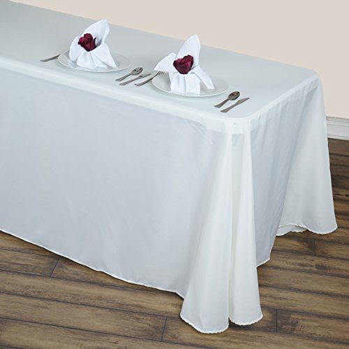 TABLECLOTHSFACTORY Round Corner Polyester Rectangle Tablecloths 90" x 156" - Ivory