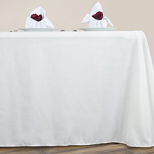 TABLECLOTHSFACTORY Round Corner Polyester Rectangle Tablecloths 90" x 156" - Ivory