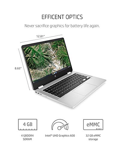 HP Chromebook x360 14a Laptop - Dual Core Intel Celeron N4020 - 4 GB RAM - 32 GB eMMC Storage - 14-inch HD Touchscreen - Google Chrome OS - Lightweight and Long Battery Life (14a-ca0010nr, 2020)