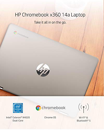 HP Chromebook x360 14a Laptop - Dual Core Intel Celeron N4020 - 4 GB RAM - 32 GB eMMC Storage - 14-inch HD Touchscreen - Google Chrome OS - Lightweight and Long Battery Life (14a-ca0010nr, 2020)