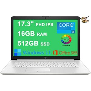 hp 17 business laptop 17.3in fhd ips (300 nits, 100% srgb) 11th gen intel quad-core i5-1135g7 (beats i7-1065g7) 16gb ram 512gb ssd iris xe graphics office365 win11 silver + hdmi cable, laptop, ddr4 |