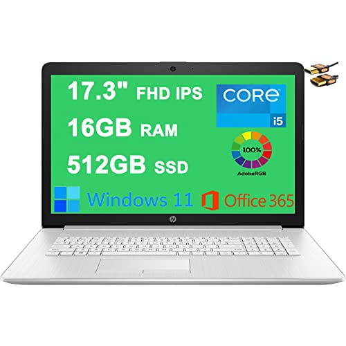 HP 17 Business Laptop 17.3In FHD IPS (300 nits, 100% sRGB) 11th Gen Intel Quad-Core i5-1135G7 (Beats i7-1065G7) 16GB RAM 512GB SSD Iris Xe Graphics Office365 Win11 Silver + HDMI Cable, Laptop, DDR4 |