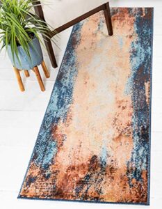 unique loom mystic collection over-dyed abstract, mid-century modern, rustic area rug, 2′ 0″ x 6′ 0″, peach/beige