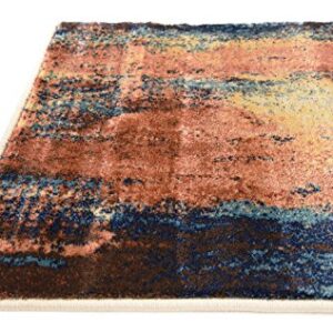 Unique Loom Mystic Collection Over-Dyed Abstract, Mid-Century Modern, Rustic Area Rug, 2' 0" x 6' 0", Peach/Beige