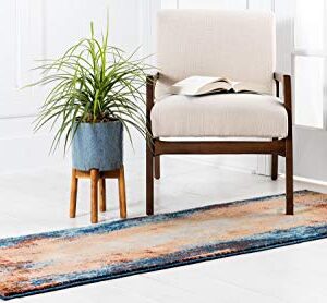 Unique Loom Mystic Collection Over-Dyed Abstract, Mid-Century Modern, Rustic Area Rug, 2' 0" x 6' 0", Peach/Beige