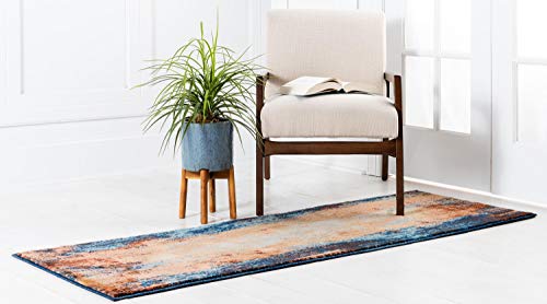 Unique Loom Mystic Collection Over-Dyed Abstract, Mid-Century Modern, Rustic Area Rug, 2' 0" x 6' 0", Peach/Beige