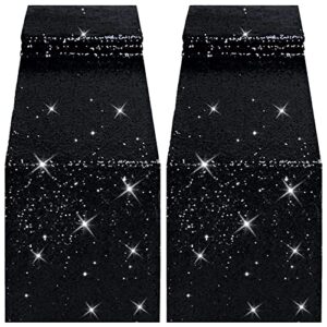 tiosggd black sequin table runners 2 packs 12”x108” glitter party decorations party suppliers for halloween decorations baby bridal shower graduation birthday wedding christmas tablecloth