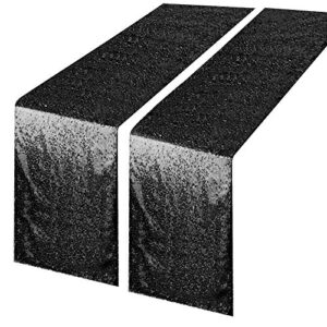 tiosggd Black Sequin Table Runners 2 Packs 12''x108'' Glitter Party Decorations Party Suppliers for Halloween Decorations Baby Bridal Shower Graduation Birthday Wedding Christmas Tablecloth