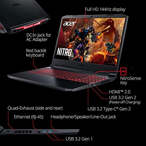 Acer Nitro 5 Premium Gaming Laptop, 15.6 inch FHD 144Hz IPS Display, Nvidia GeForce RTX 3050 Ti 4GB GDDR6, 11th Intel 8-Core i7-11800H(Beat Ryzen 7 5800H), Windows 11 Home(32GB|1024GB SSD)