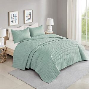 comfort spaces kienna quilt set-luxury double sided stitching design all season, lightweight, coverlet bedspread bedding, matching shams, bedspread king (120″x118″), seafoam