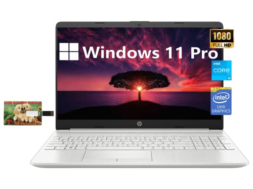 HP 15 Business Laptop, 15.6" FHD IPS Display, 11th Gen Intel Core i3-1115G4, Windows 11 Pro, 12GB RAM, 256GB SSD, Wi-Fi 5, Bluetooth, HDMI, 32GB Durlyfish USB Card