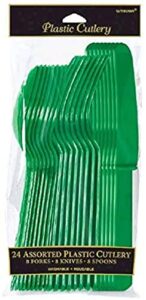 festive green assorted plastic cutlery | pack of 24