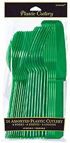 Festive Green Assorted Plastic Cutlery | Pack of 24