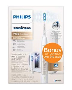 philips sonicare expertclean 7700 rechargeable electric toothbrush with bluetooth & uv sanitizer, hx9630/18, gold
