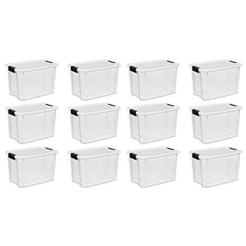 STERILITE Ultra Latch Storage Box (12 Count, Clear,30 Quart)