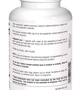 Source Naturals Essential Enzymes 500mg Bio-Aligned Multiple Enzyme Supplement Herbal Defense for Digestion, Gas, Constipation & Bloating Relief - Supports A Strong Immune System - 360 Capsules