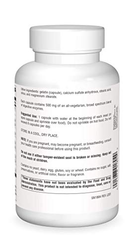 Source Naturals Essential Enzymes 500mg Bio-Aligned Multiple Enzyme Supplement Herbal Defense for Digestion, Gas, Constipation & Bloating Relief - Supports A Strong Immune System - 360 Capsules