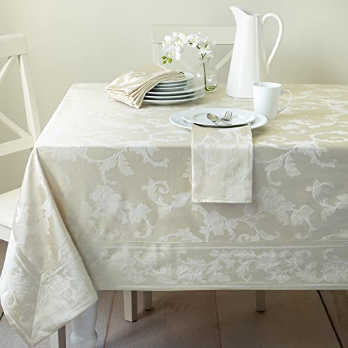 Benson Mills Harmony Scroll Woven Damask Fabric Tablecloth, Everyday, Parties, Special Occasions, Weddings and Holiday Table Cloth (60" X 120" Rectangular, Birch)