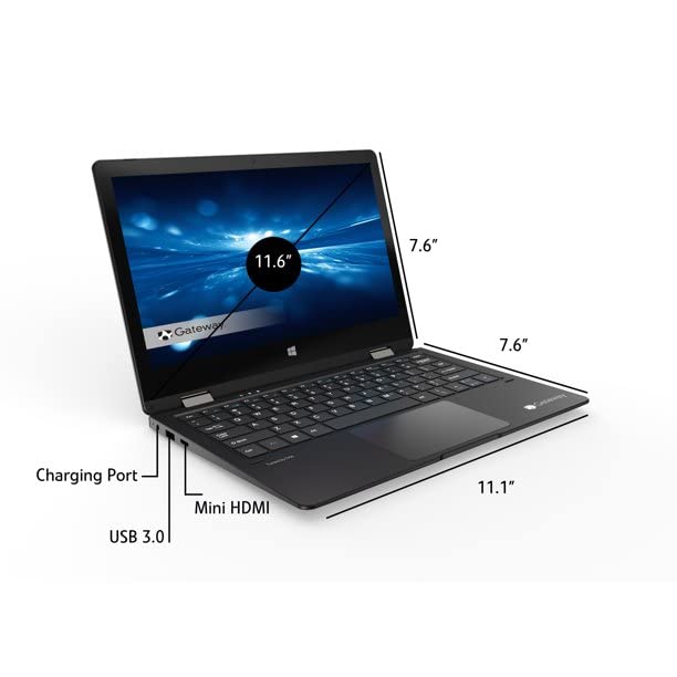 Newest Gateway Touchscreen 11.6 HD 2-in-1 Convertible Laptop in Black Intel N4020 4GB RAM 64GB SSD Mini-HDMI Webcam Windows 10 S