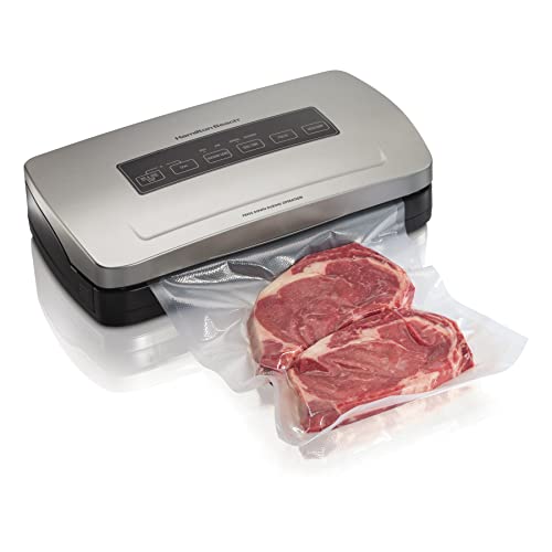 Hamilton Beach NutriFresh Vacuum Sealer Machine with Bag Cutter, BPA Free Food Sealing Starter Kit, Silver (78220)