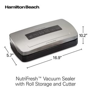 Hamilton Beach NutriFresh Vacuum Sealer Machine with Bag Cutter, BPA Free Food Sealing Starter Kit, Silver (78220)