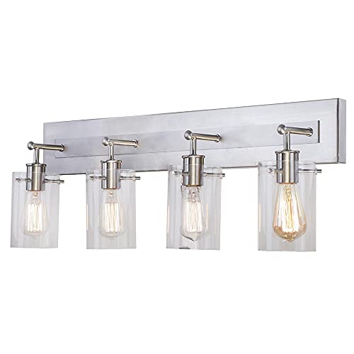 Regan 29.13 in. 4-Light Brushed Nickel Vanity Light with Clear Glass Shades, DS19074