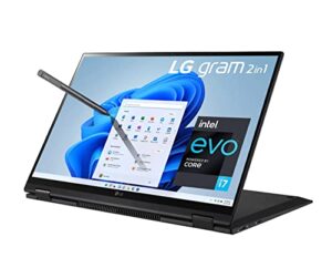 lg gram 16” 2-in-1 ultra-lightweight laptop, qhd ips (2560 x 1600)16:10 touchdisplay, 21 hr batterylife, intel evo core i7-1165g7, wi-fi6, thunderbolt4, stylus pen, win 11 (16gb ram | 512gb pcie ssd)