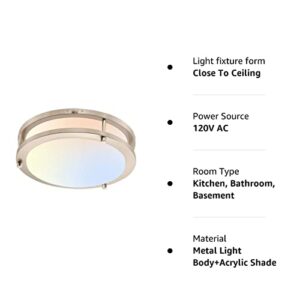 CLOUDY BAY LED Flush Mount Ceiling Light,10 inch,120V 17W Dimmable 1050lm,3000K/4000K/5000K Adjustable,CRI 90+, ETL Listed/ JA8, for Kitchen,Hallway,Stairwell,Damp Location, Brushed Nickel