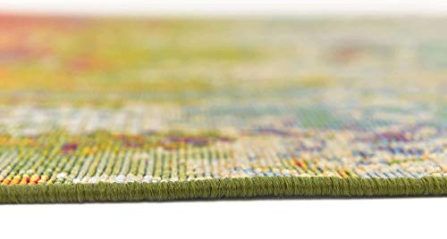 Unique Loom Modern Collection Rustic, Abstract, Distressed, Bright Colors, Indoor and Outdoor Area Rug, 6 ft 0 in x 6 ft 0 in, Multi/Green