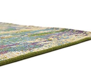 Unique Loom Modern Collection Rustic, Abstract, Distressed, Bright Colors, Indoor and Outdoor Area Rug, 6 ft 0 in x 6 ft 0 in, Multi/Green