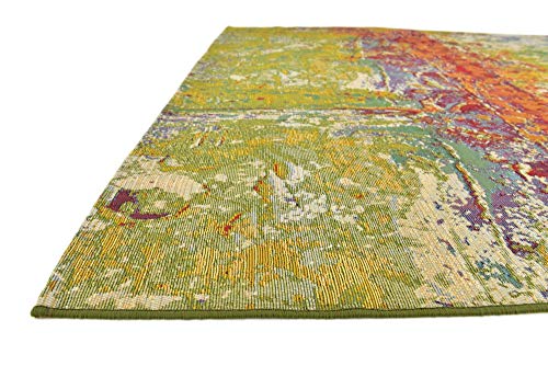 Unique Loom Modern Collection Rustic, Abstract, Distressed, Bright Colors, Indoor and Outdoor Area Rug, 6 ft 0 in x 6 ft 0 in, Multi/Green