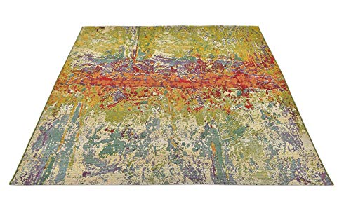 Unique Loom Modern Collection Rustic, Abstract, Distressed, Bright Colors, Indoor and Outdoor Area Rug, 6 ft 0 in x 6 ft 0 in, Multi/Green