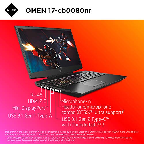 OMEN by HP 2019 17-Inch Gaming Laptop, Intel i7-9750H, NVIDIA GeForce RTX 2070 (8 GB), 16 GB RAM, 512 GB Solid-State Drive, VR Ready, Windows 10 Home (17-cb0080nr, Shadow Black)