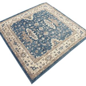 Unique Loom Salzburg Collection Classic Traditional Medallion Design Oriental Inspired Area Rug, 4' 0" x 4' 0", Blue/Beige