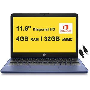 HP Stream 11 Laptop 11.6" Diagonal HD SVA Anti-Glare Display Intel Celeron N4000 Processor 4GB RAM 32GB eMMC USB-C Bluetooth Microsoft 365 for 1 Year Win10 Blue + HDMI Cable
