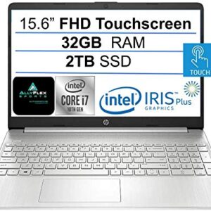 Newest HP 15.6" FHD IPS Touchscreen Laptop,10th Gen Intel Quad-Core i7-1065G7 (Up to 3.9GHz), Iris Plus Graphics, 32GB RAM, 2TB SSD, Webcam, HDMI, USB-C, WiFi, Windows 10 Home+ AllyFlex Mouspad