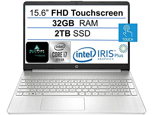 Newest HP 15.6" FHD IPS Touchscreen Laptop,10th Gen Intel Quad-Core i7-1065G7 (Up to 3.9GHz), Iris Plus Graphics, 32GB RAM, 2TB SSD, Webcam, HDMI, USB-C, WiFi, Windows 10 Home+ AllyFlex Mouspad