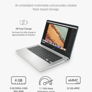 HP Chromebook 14 Laptop, Intel Celeron Processor, 4 GB RAM, 32 GB eMMC, 14” FHD (1920 x 1080) Chrome OS, Webcam & Dual Mics, Work, Entertainment, School, Long Battery Life (14a-na0180nr, 2021)