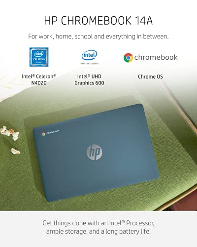 HP Chromebook 14 Laptop, Intel Celeron Processor, 4 GB RAM, 32 GB eMMC, 14” FHD (1920 x 1080) Chrome OS, Webcam & Dual Mics, Work, Entertainment, School, Long Battery Life (14a-na0180nr, 2021)