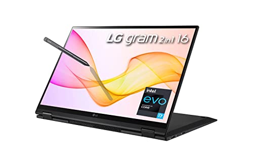 2022 LG Gram 2-in-1 Ultralight Laptop | 16" WQXGA IPS Touch | Intel Core i7-1165G7 | 16GB RAM 512GB NVMe SSD | Iris Xe Graphics | WiFi 6 | Backlit | FPR | Fullday Battery | Windows 10 w/Pen (Renewed)