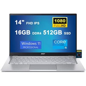 (renewed) acer swift 3 14 business laptop | 14″ full hd ips | 12th gen intel 12-core i5-1240p processor (>i7-1165g7) | 16gb ddr4 512gb ssd | backlit fingerprint usb-c thunderbolt win11pro + hdmi cable