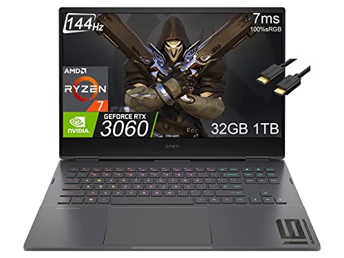 HP OMEN 16 16.1" FHD 144Hz Gaming Laptop (AMD 8-Core Ryzen 7 6800H (Beat i9-11900H), 32G DDR5 RAM, 1TB SSD, Geforce RTX 3060 6GB) RGB Backlit, WiFi 6E, 7ms, IST Cable, Win11 Home