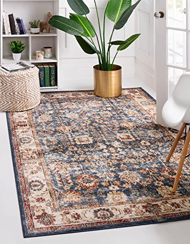 Unique Loom Utopia Collection Traditional Classic Vintage Inspired Area Rug with Warm Hues, 8 x 10 ft, Navy Blue/Beige