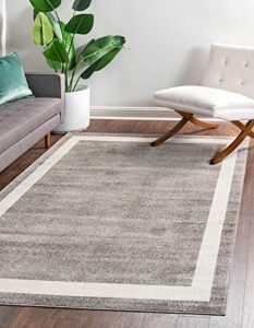 unique loom del mar collection area rug-transitional inspired with modern contemporary design, rectangular 5′ 0″ x 8′ 0″, gray/ivory