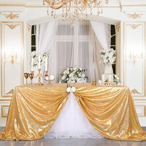 B-COOL Sparkly Drape Tablecloth Gold Tablecloth Sequin Fabric Tablecloth for Ceremony Party Halloween 50x80 Inch